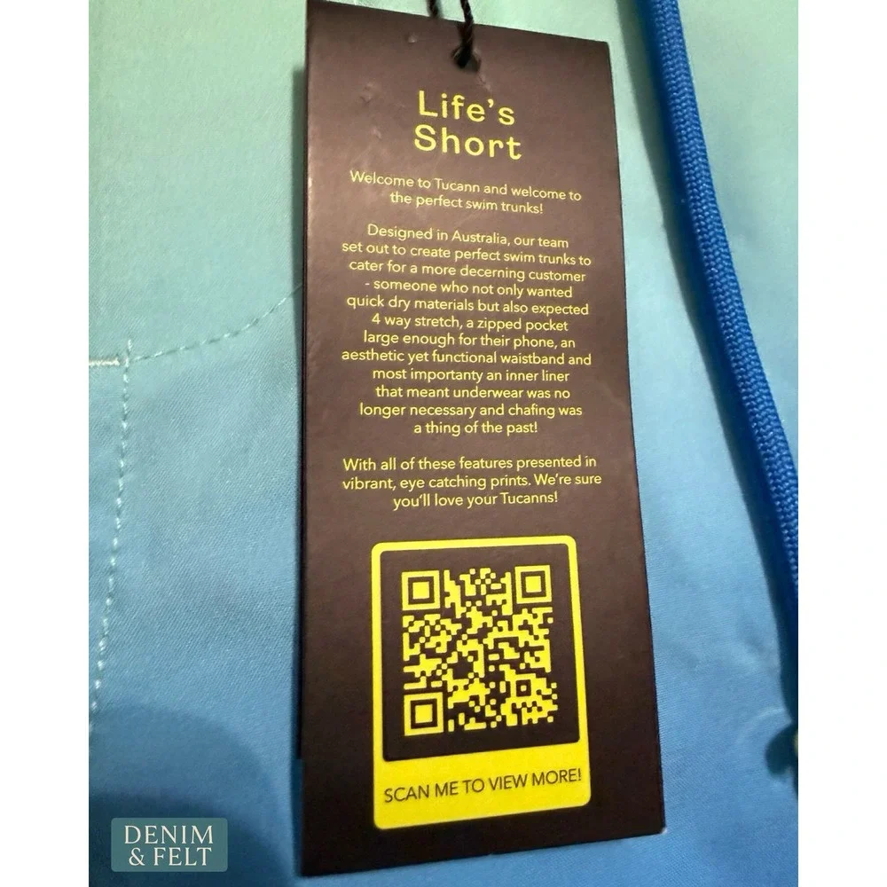 NEW Tucann Faded Ocean Swim Shorts Men Large 5 Inch Inseam Blue Teal Compression